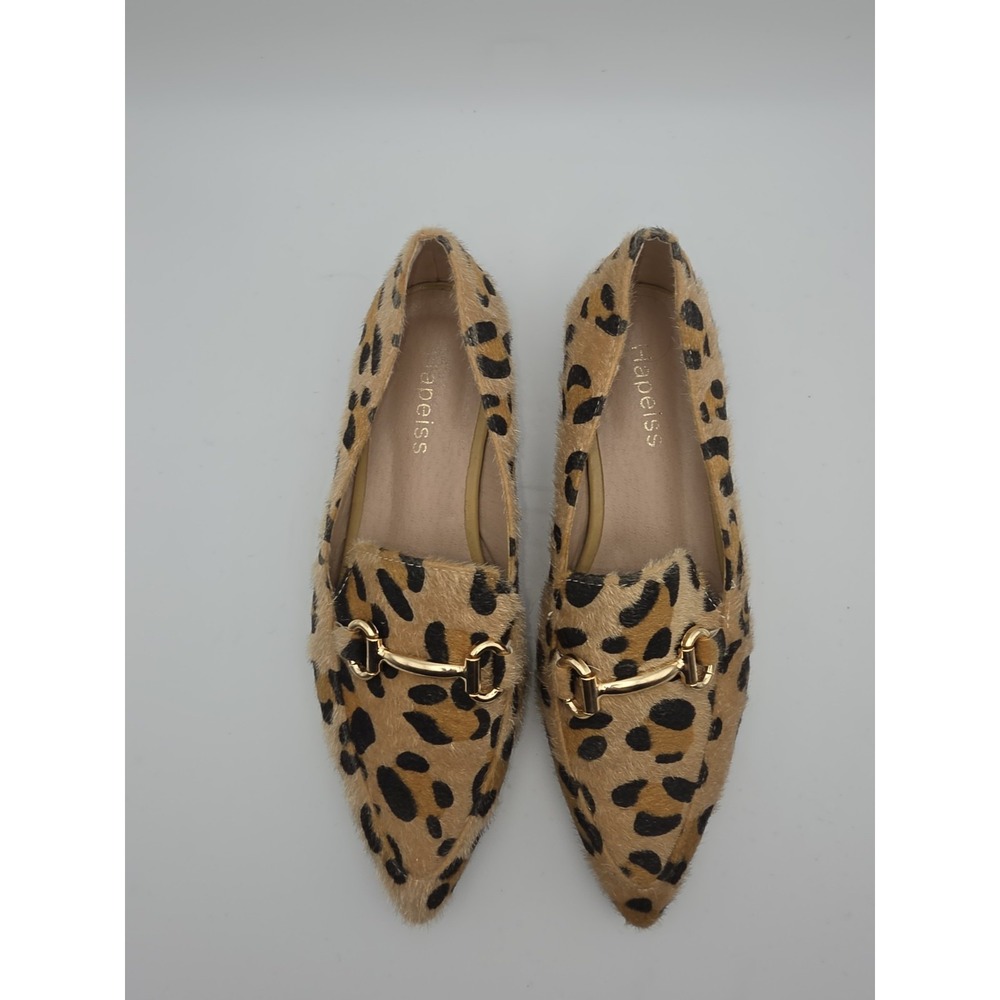 Pointed-Toe Leopard Print Horsebit Loafers Size 37 US